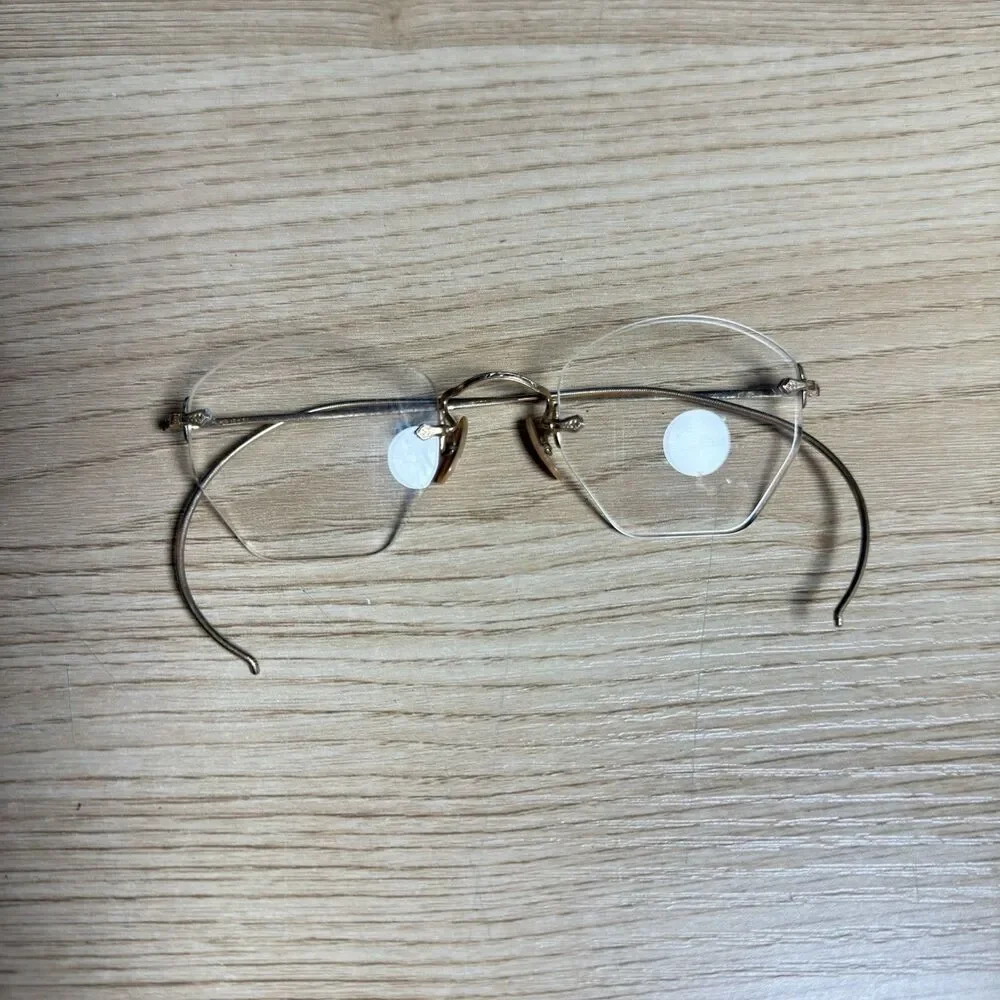 American Optical AO Numont Ful-vue B&L 1/10 12K GF Gold Hexagon Rimless Glasses